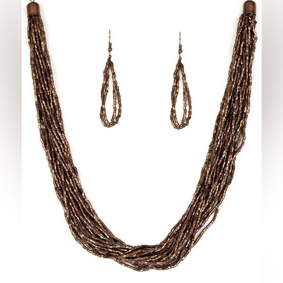 Set!! Copper seed bead necklace multi strand all connected - Picture 2 of 3